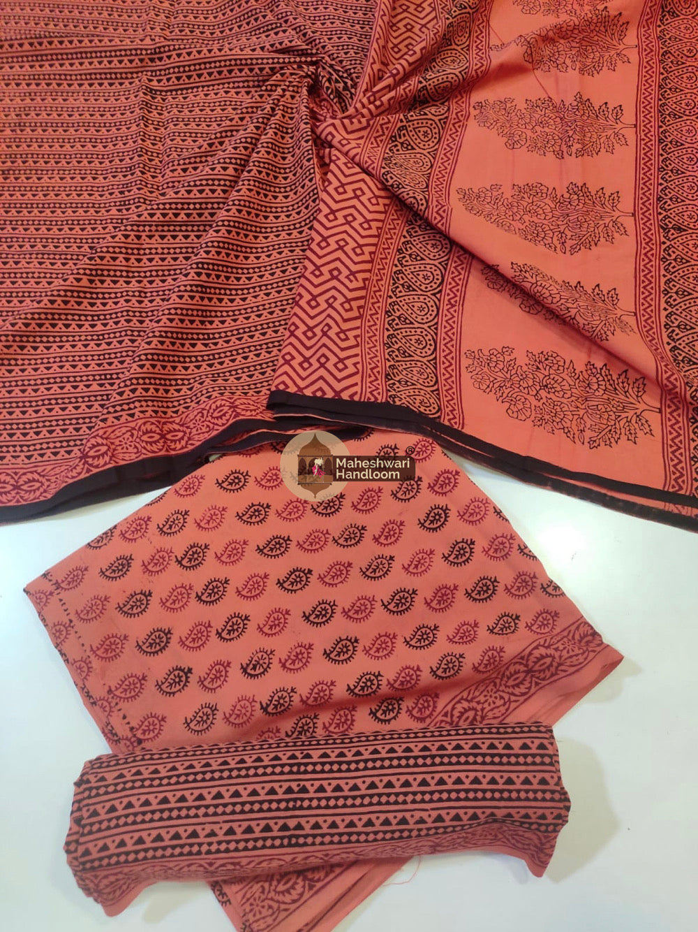 Red Bagh Print Cotton Suit set 