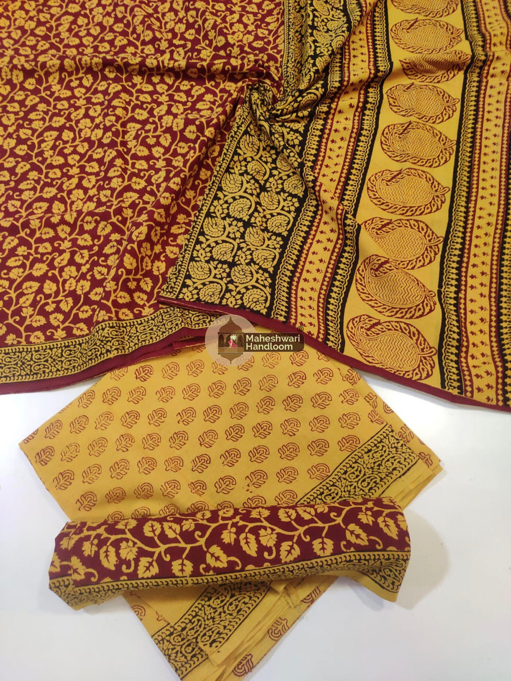 Mustard Yellow Bagh Print Cotton Suit set 