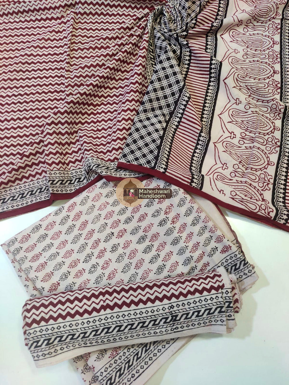 Red White Bagh Print Cotton Suit set