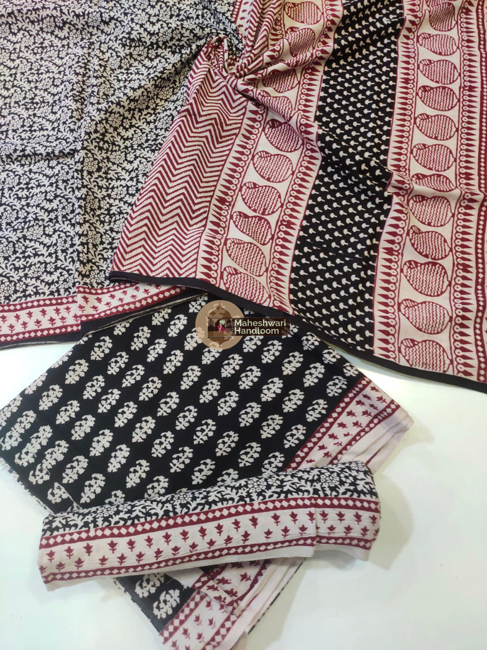 Black White Bagh Print Cotton Suit set