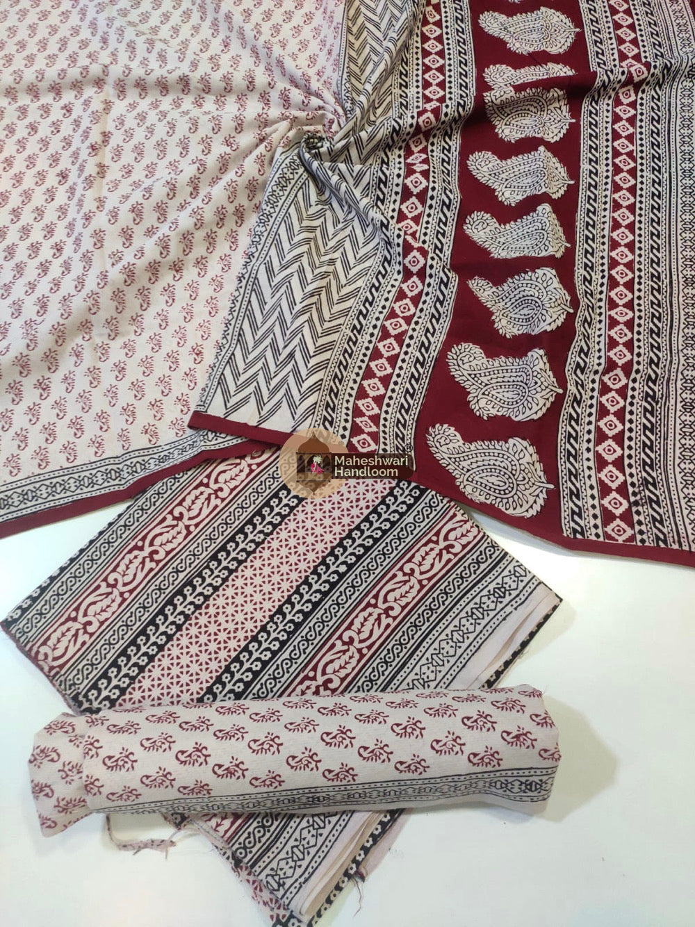 Red White Bagh Print Cotton Suit set