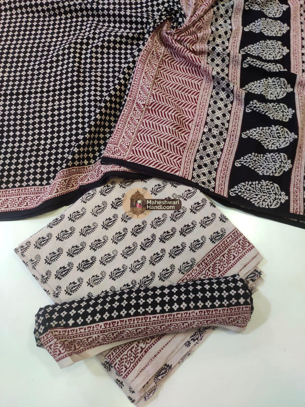 Black White Bagh Print Cotton Suit set
