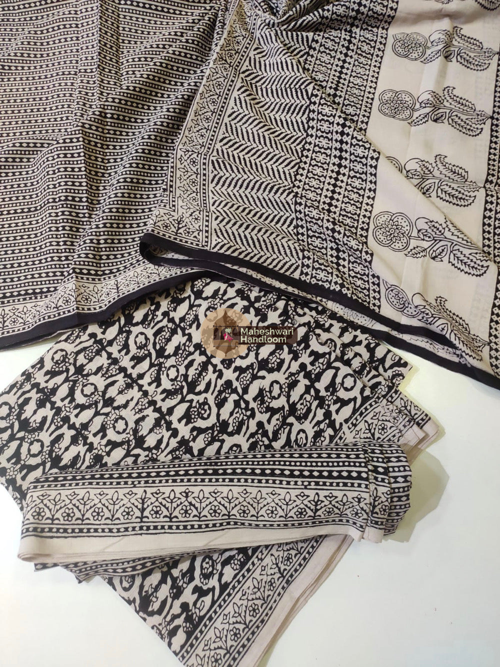 Black White Bagh Print Cotton Suit set