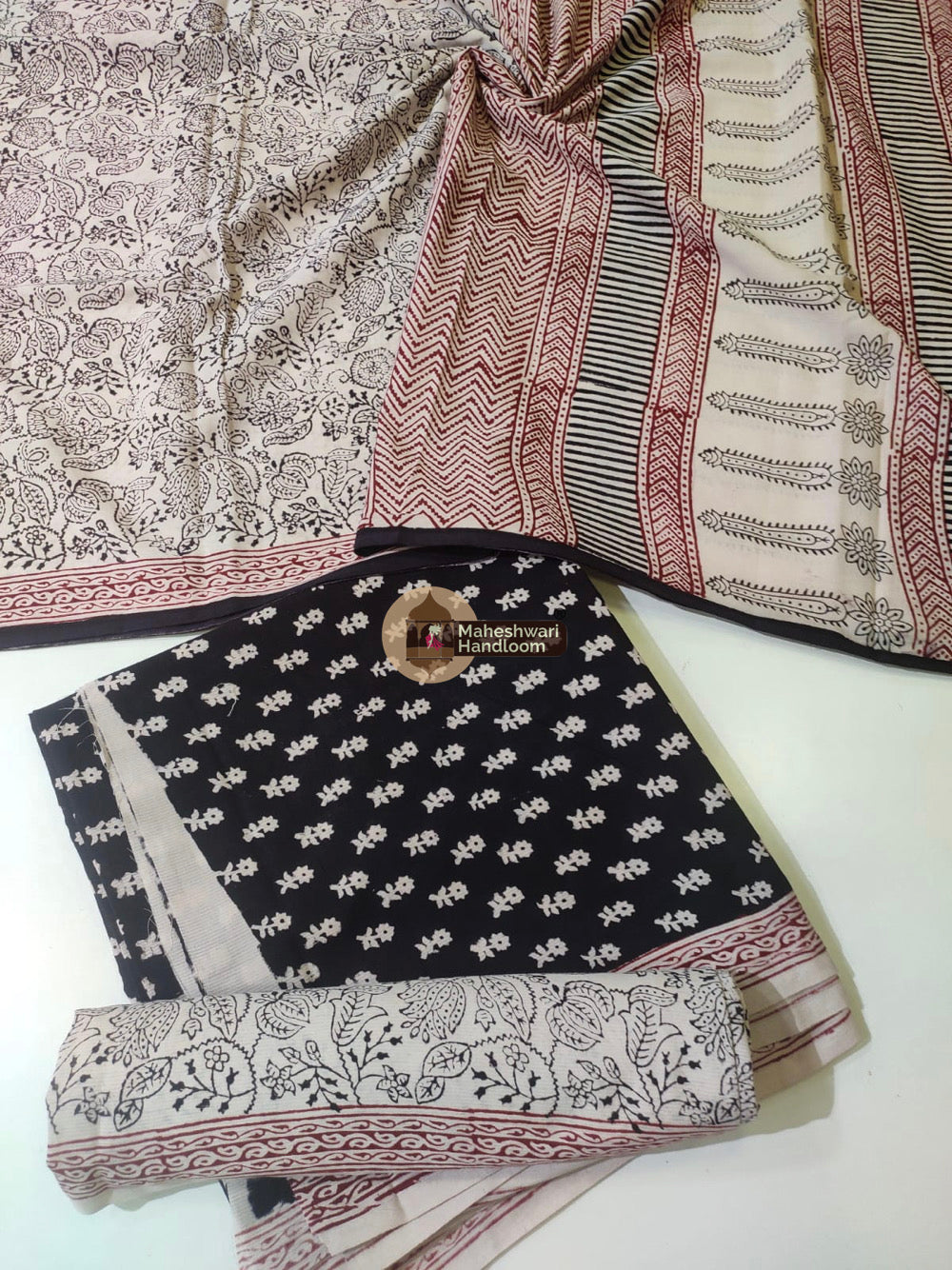 Black White Bagh Print Cotton Suit set