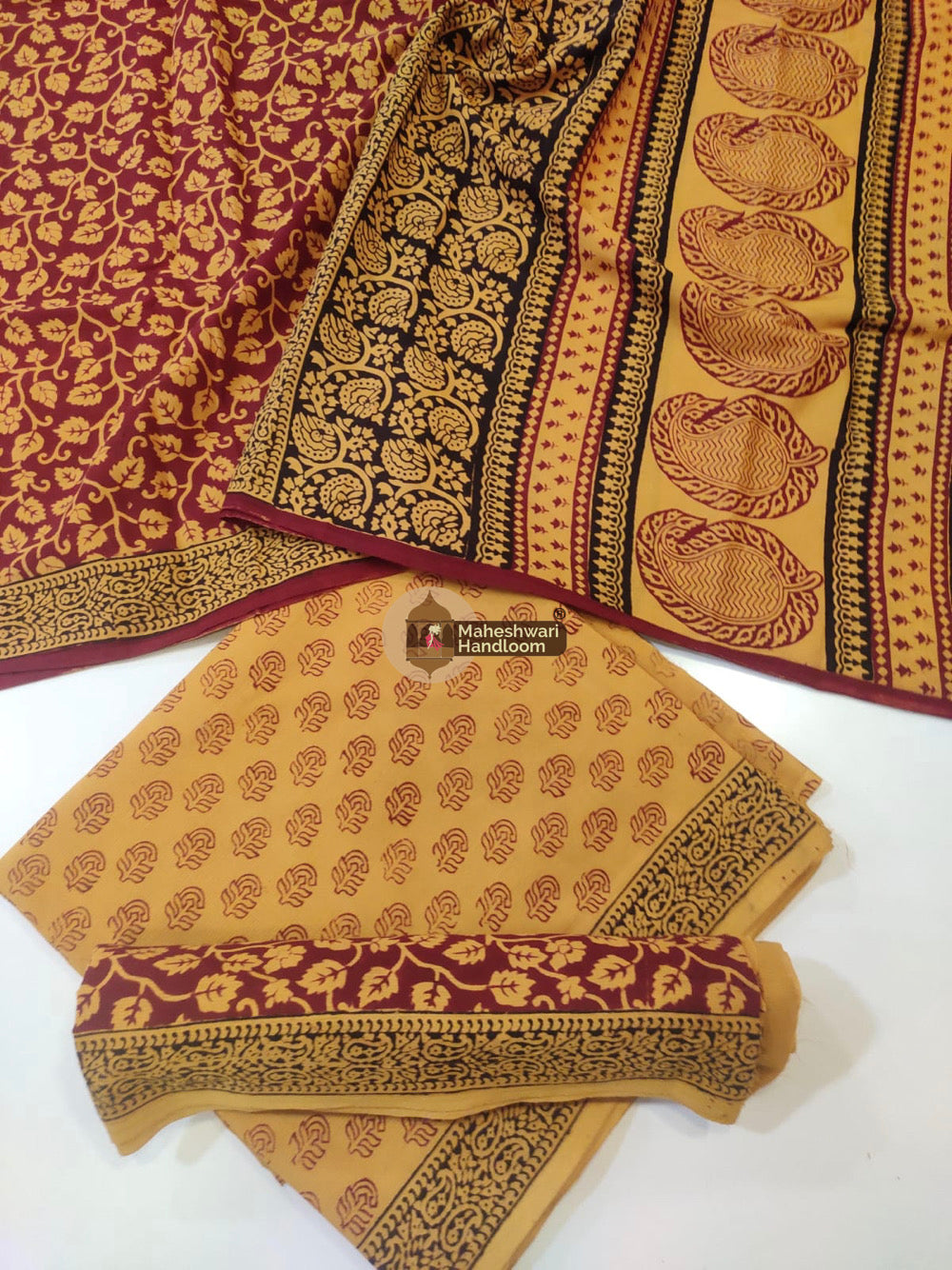 Mustard Yellow Bagh Print Cotton Suit set