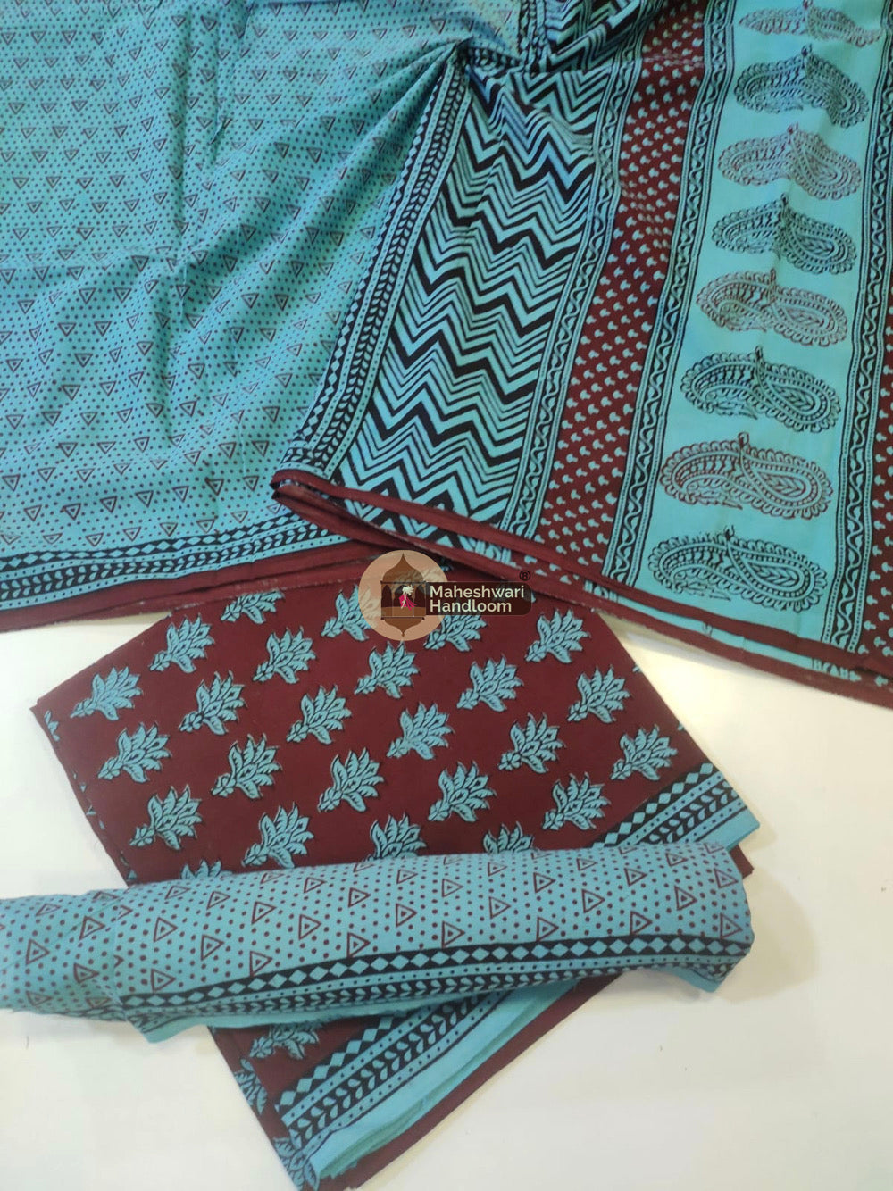 Blue Bagh Print Cotton Suit set