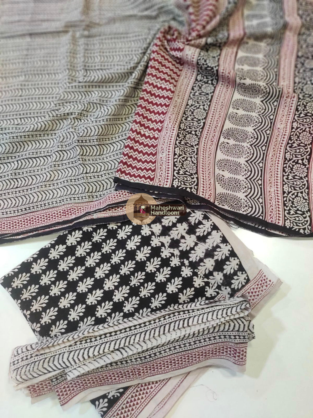 Black White Bagh Print Cotton Suit set