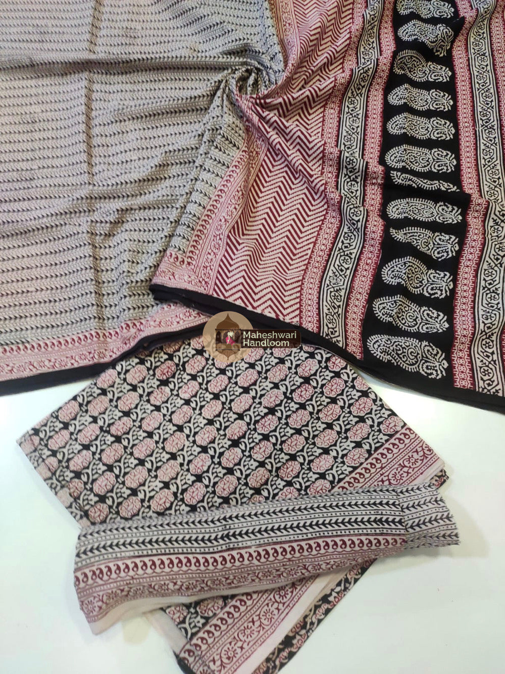 White Black Bagh Print Cotton Suit set