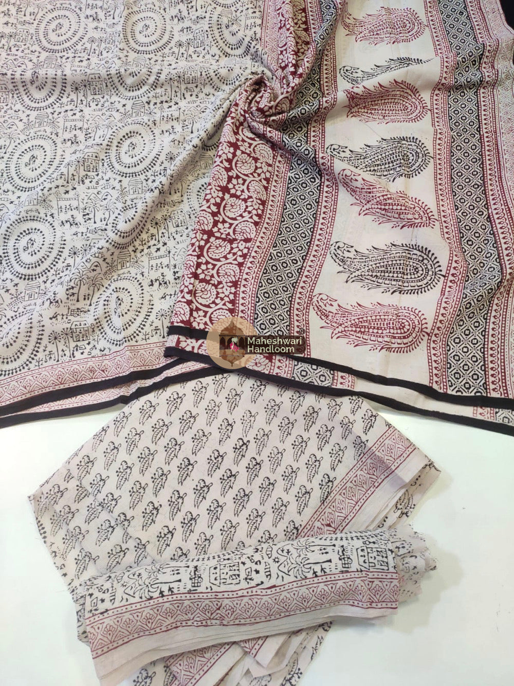 White Red Bagh Print Cotton Suit set 