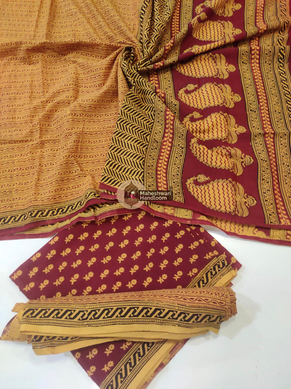 Mustard Bagh Print Cotton Suit set
