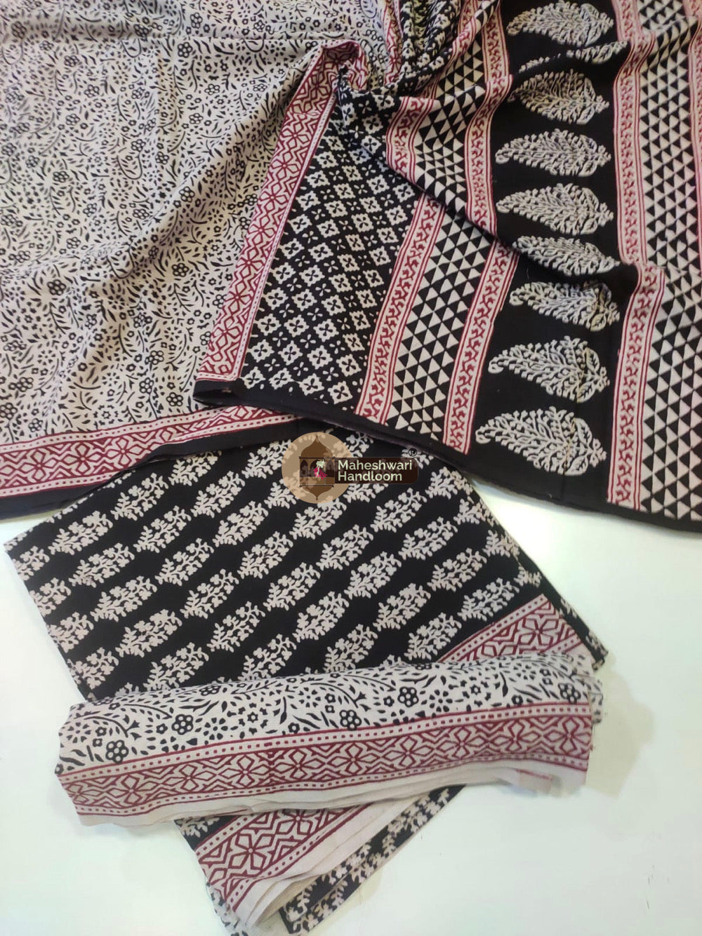 Black White Bagh Print Cotton Suit set