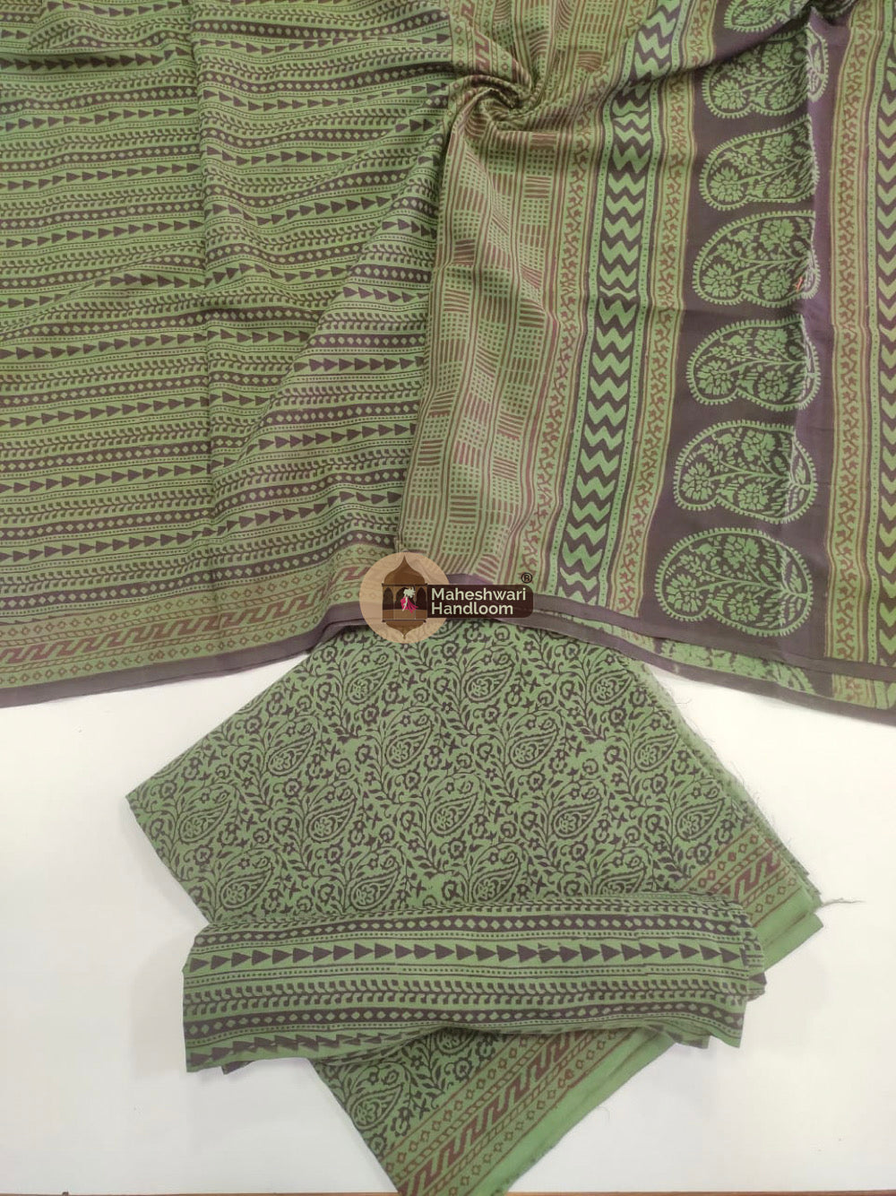 Green Bagh Print Cotton Suit set 
