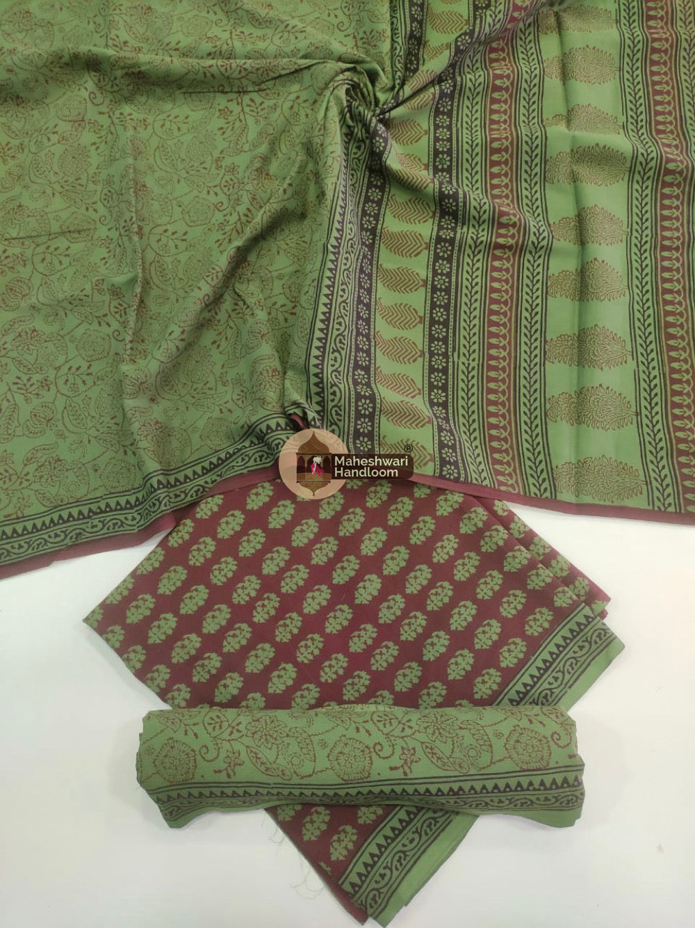 Green Bagh Print Cotton Suit set