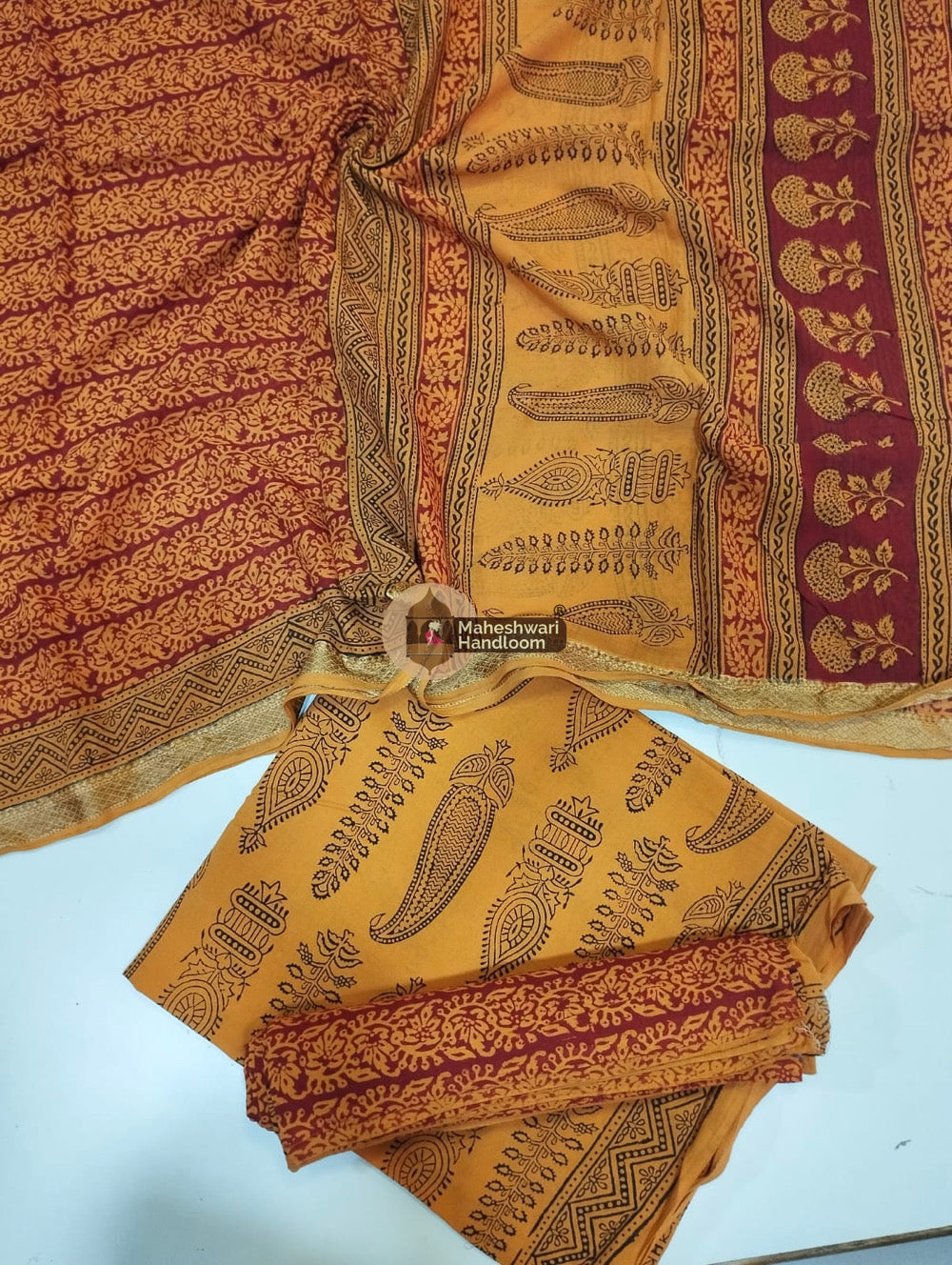 Dark Yellow Bagh Print Cotton Suit set