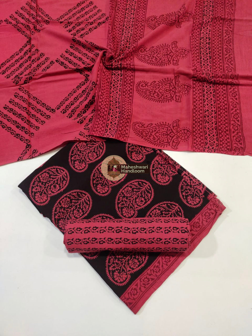 Reddish Pink Bagh Print Cotton Suit set - 01