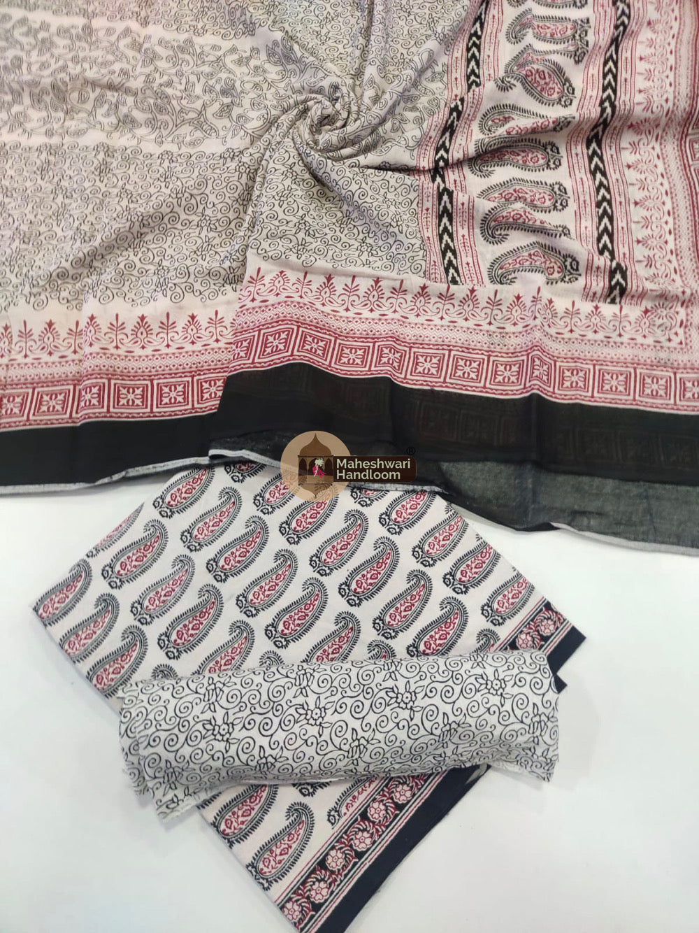 Black White Bagh Print Cotton Suit set 