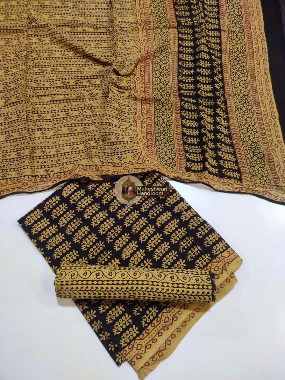 Light Brown Bagh Print Cotton Suit set