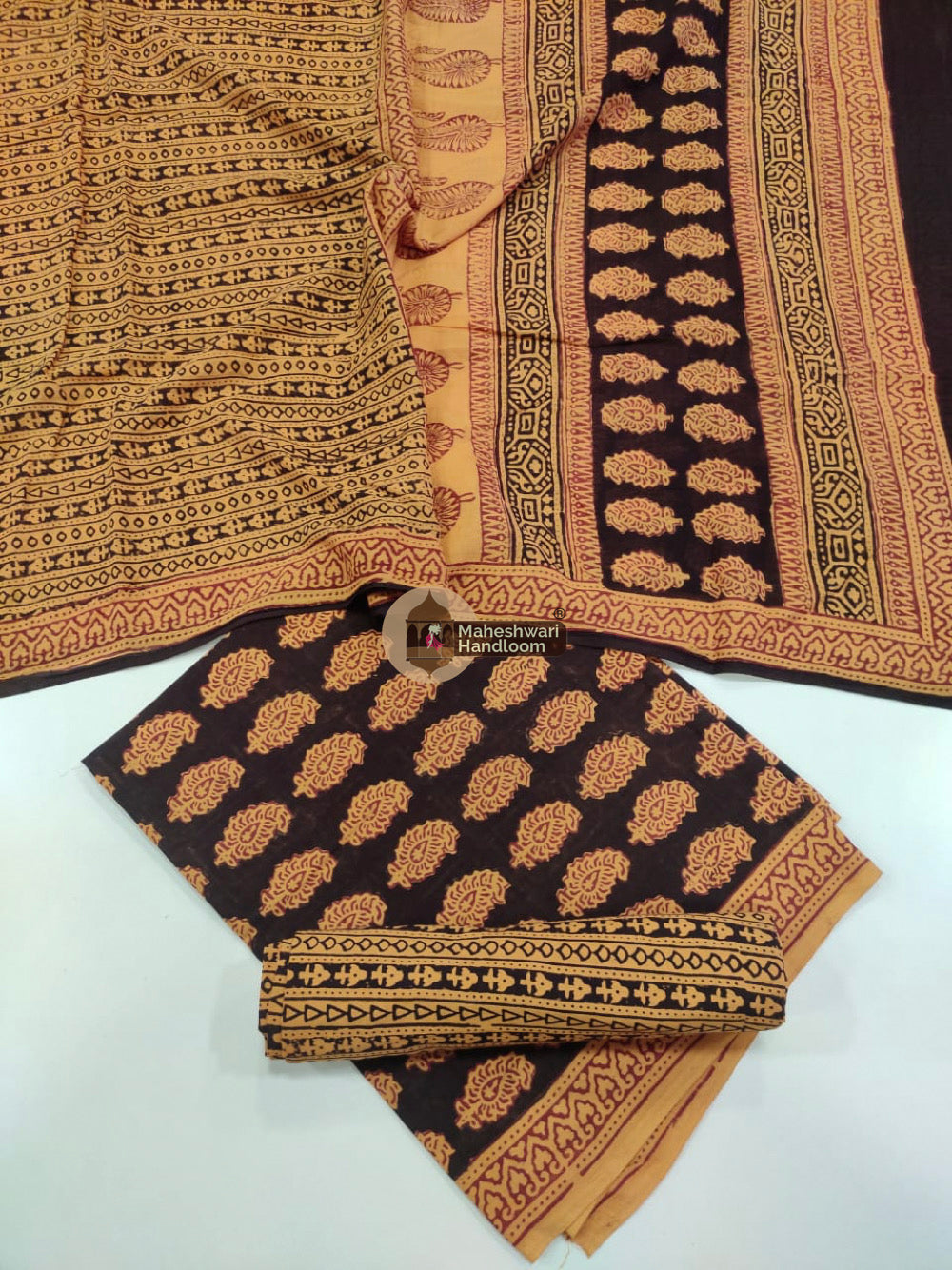 Mustard Yellow Bagh Print Cotton Suit set