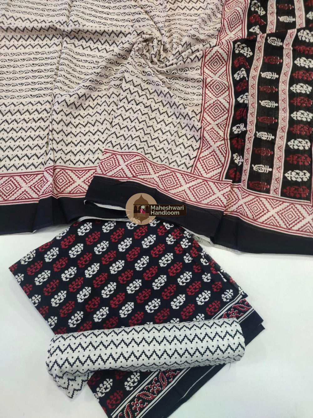 Black White Bagh Print Cotton Suit set