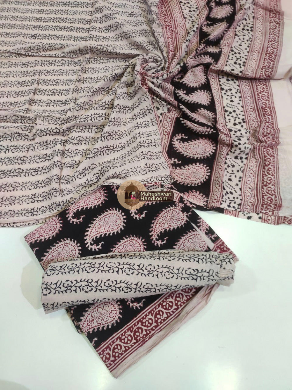 White Black Bagh Print Cotton Suit set