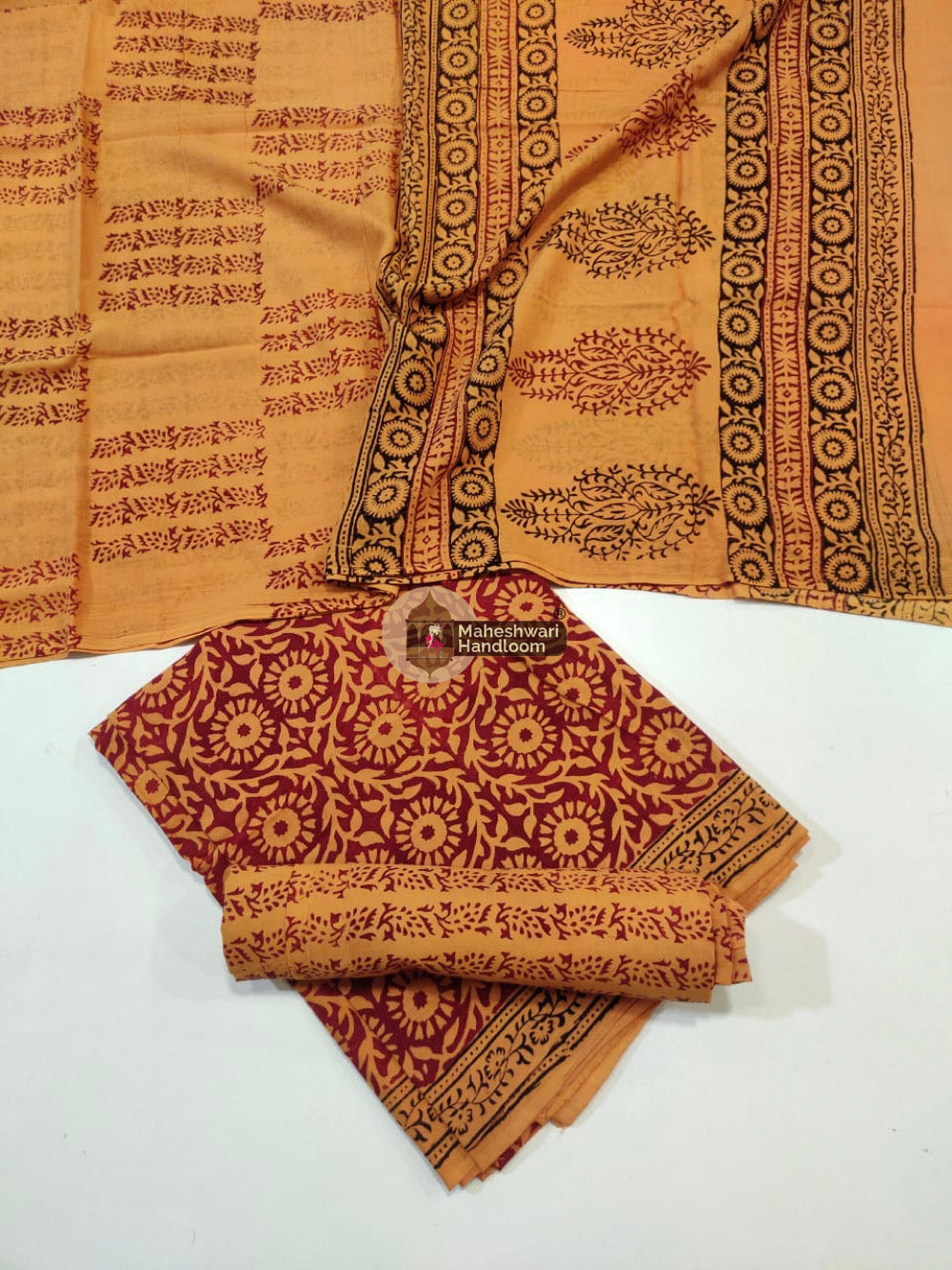 Mustard Yellow Bagh Print Cotton Suit set