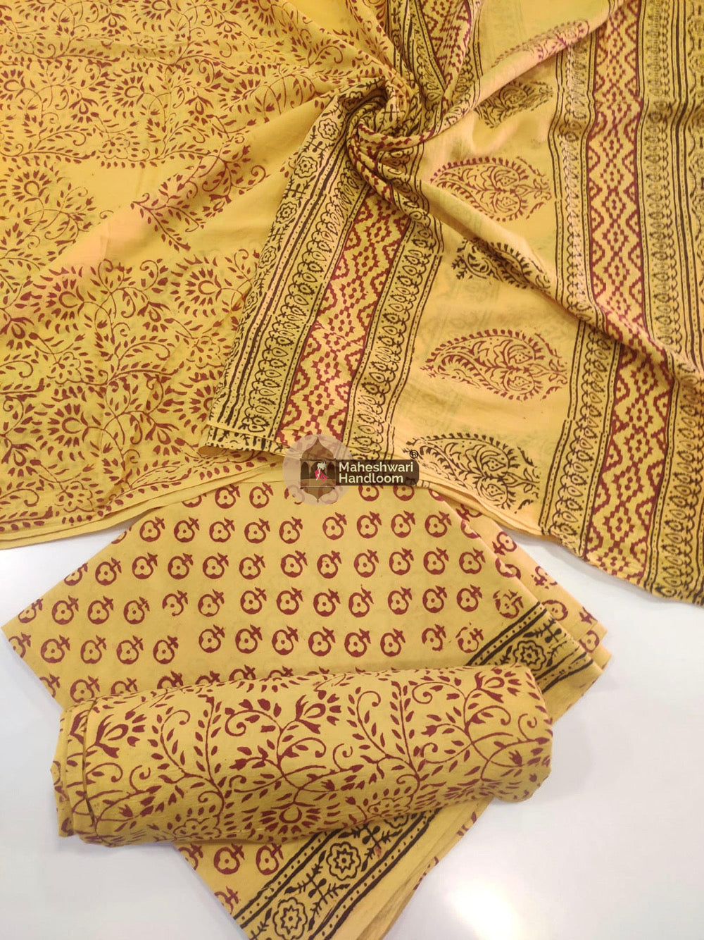 Light Mustard Bagh Print Cotton Suit set