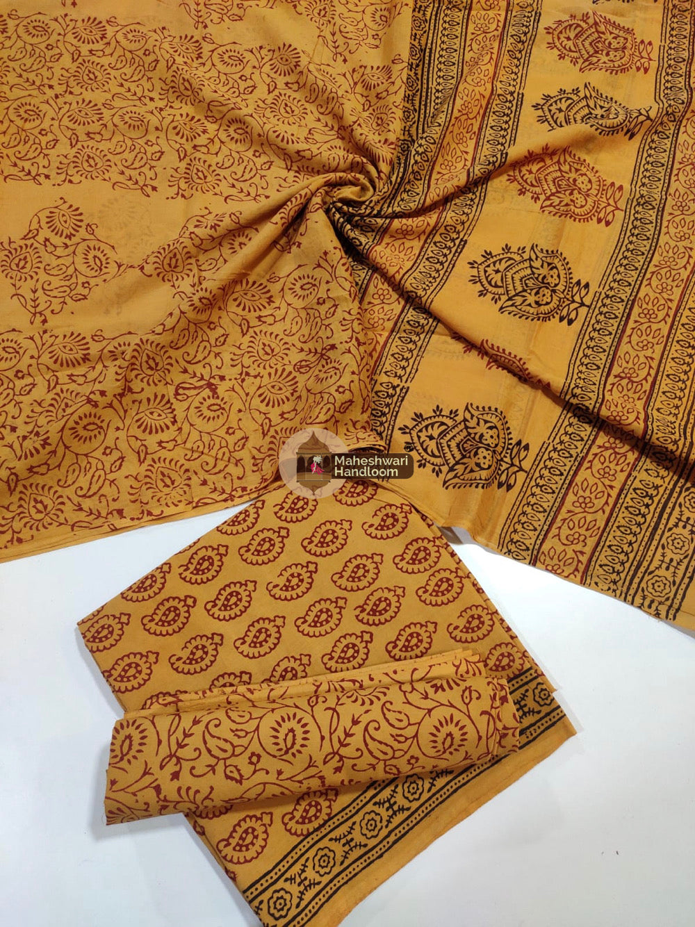 Mustard Yellow Bagh Print Cotton Suit set