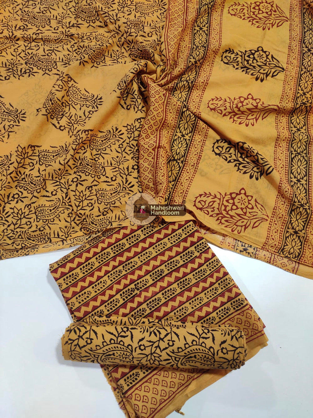 Mustard Yellow Bagh Print Cotton Suit set