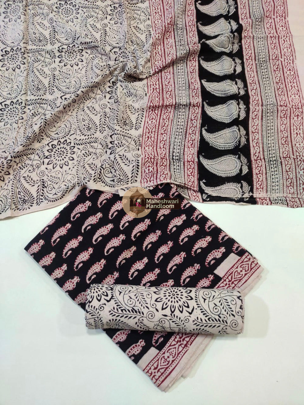 White Black Bagh Print Cotton Suit set