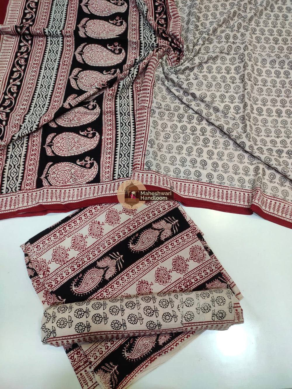 White Black  Bagh Print Cotton Suit set