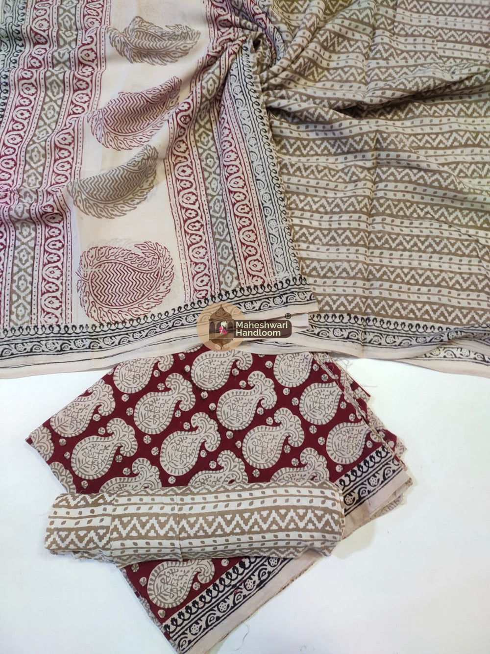 Red White Bagh Print Cotton Suit set