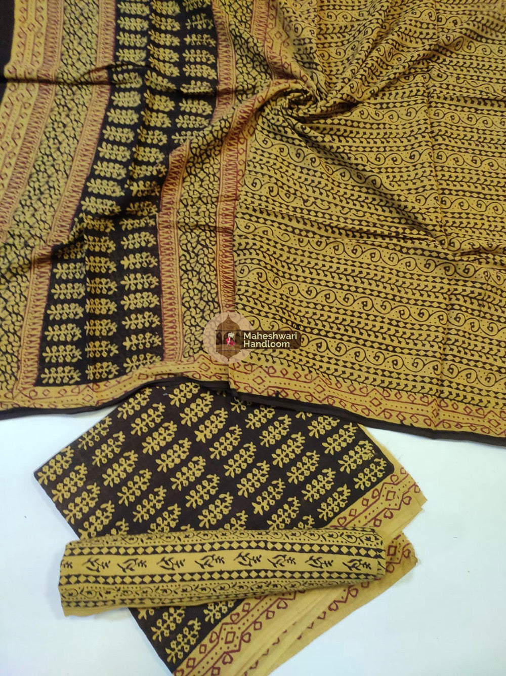 Mustard Yellow Bagh Print Cotton Suit set