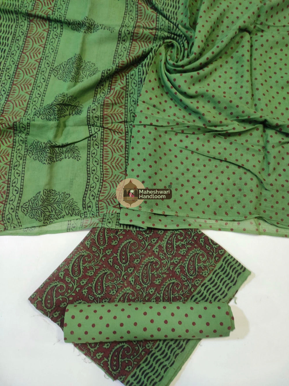 Green Bagh Print Cotton Suit set