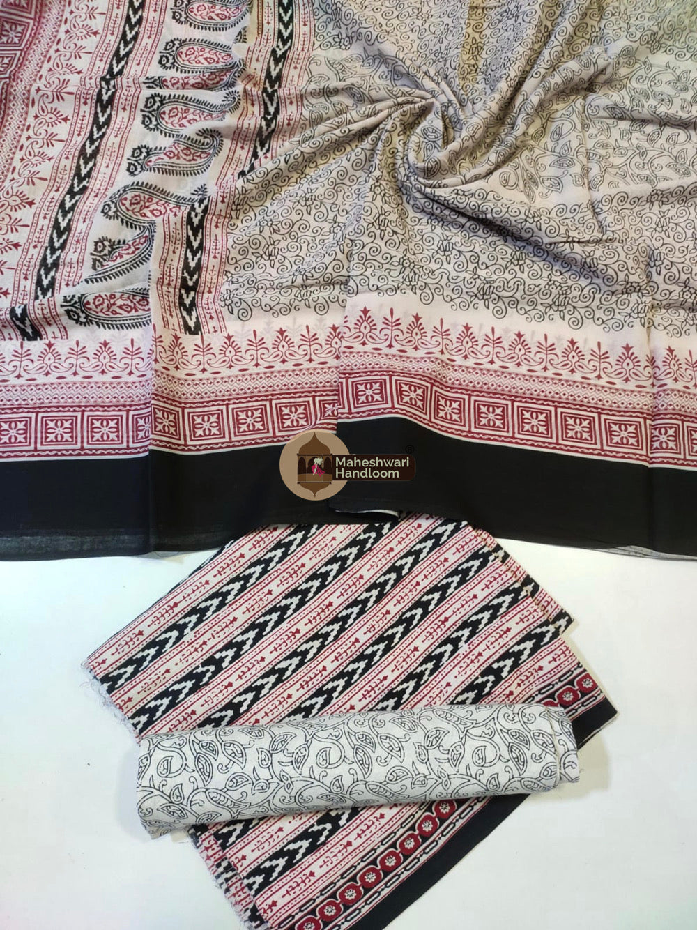 Black White Bagh Print Cotton Suit set