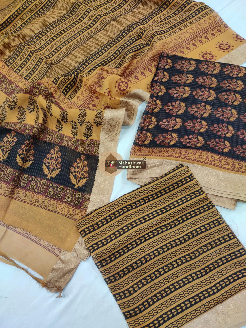 Mustard Yellow Maheshwari Bagh Print Suit set - 67