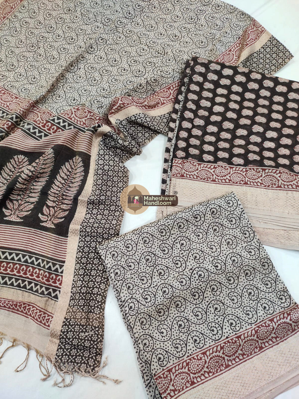 Black White Maheshwari Bagh Print Suit set - 66