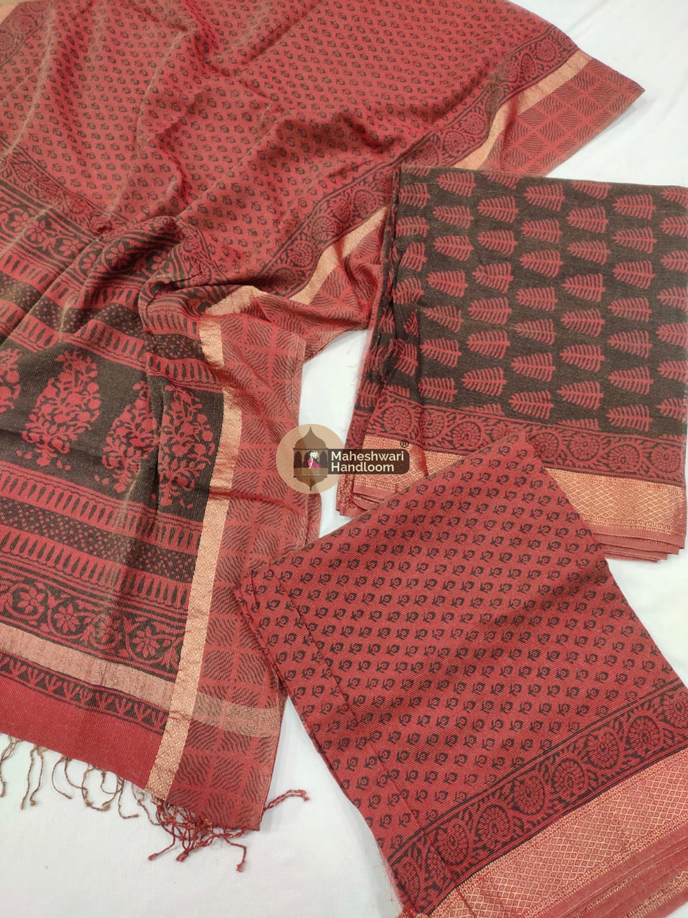 Red Black Maheshwari Bagh Print Suit set- 60