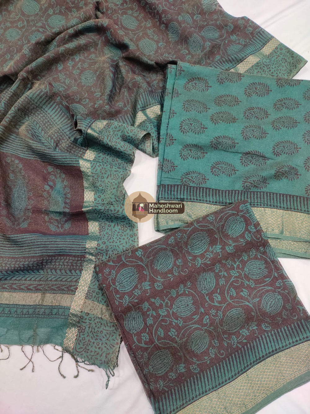 Green Red Maheshwari Bagh Print Suit set - 62