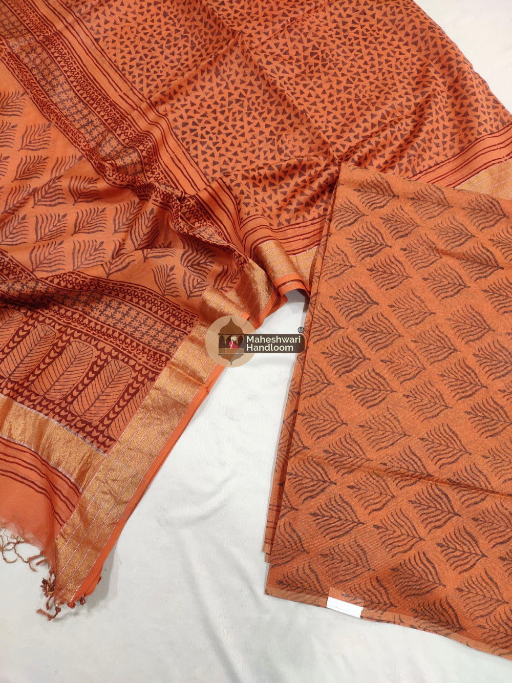Rust Orange Maheshwari Bagh Print Suit set -45