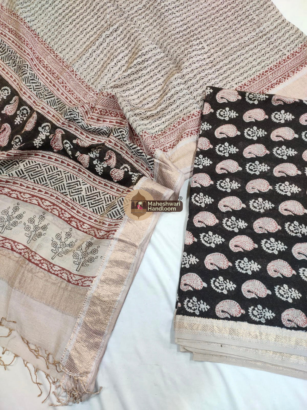 Black White Maheshwari Bagh Print Suit set-46