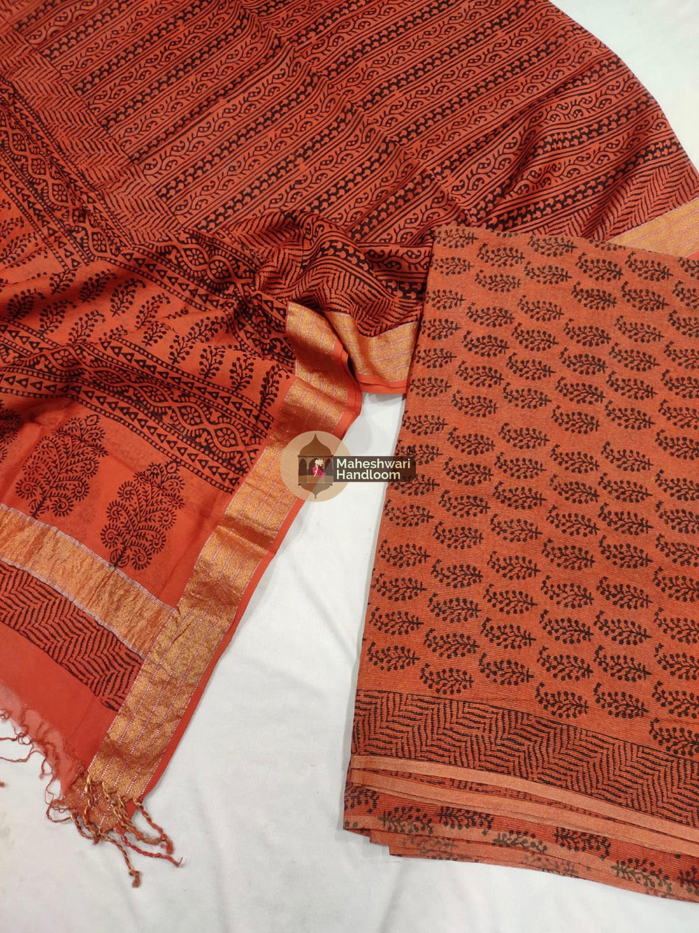 Orange Maheshwari Bagh Print Suit set - 01