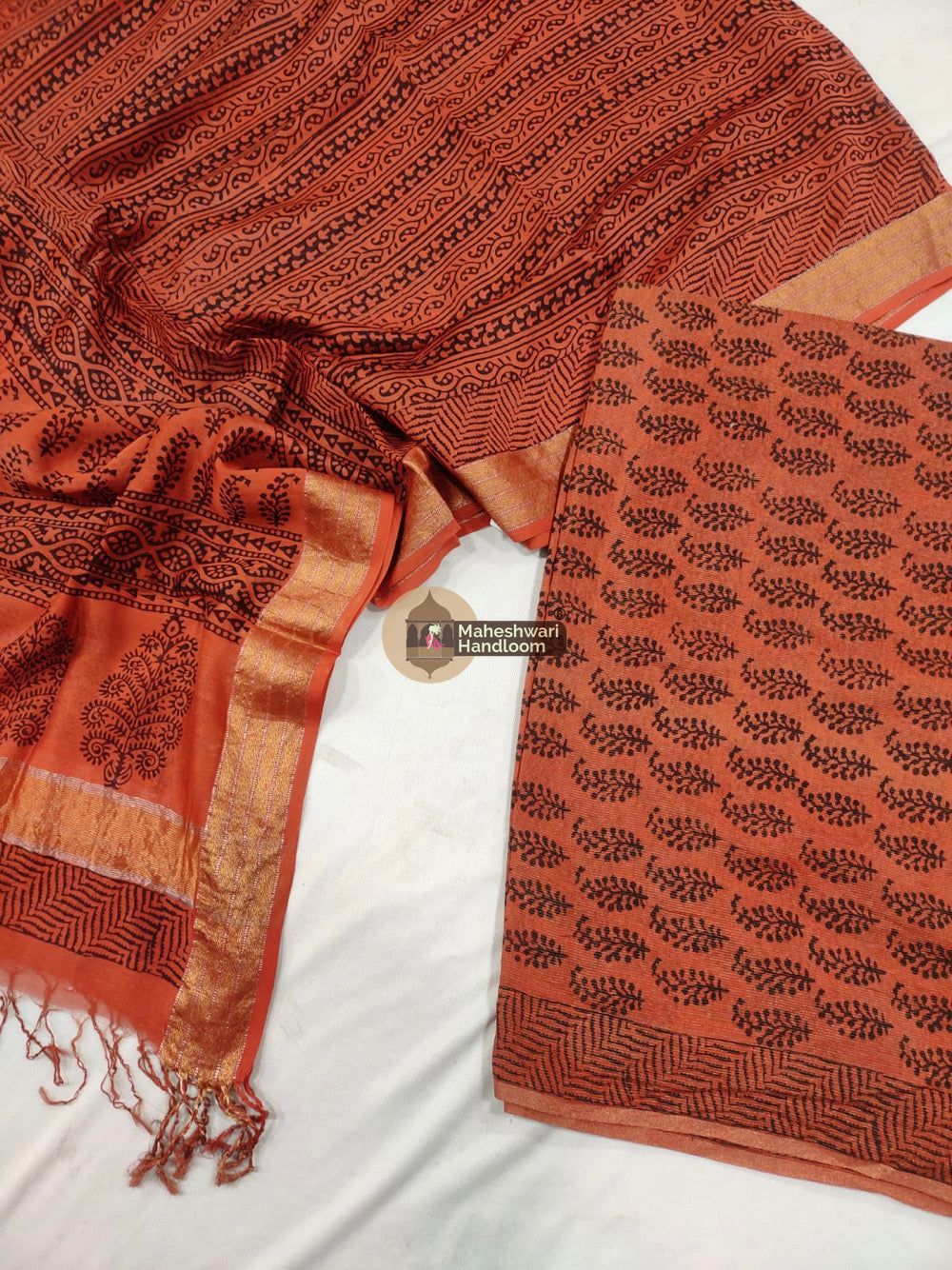 Rust Orange Maheshwari Bagh Print Suit set - 49