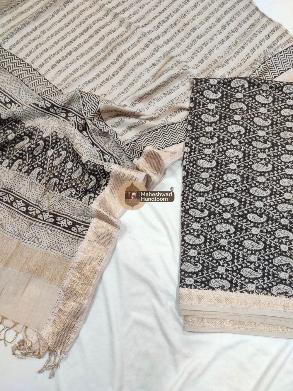 Black White Maheshwari Bagh Print Suit set -44