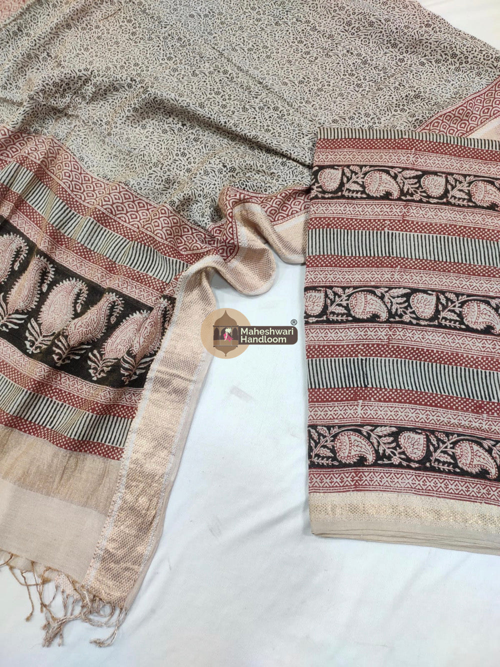 Red Off White Maheshwari Bagh Print Suit set- 54