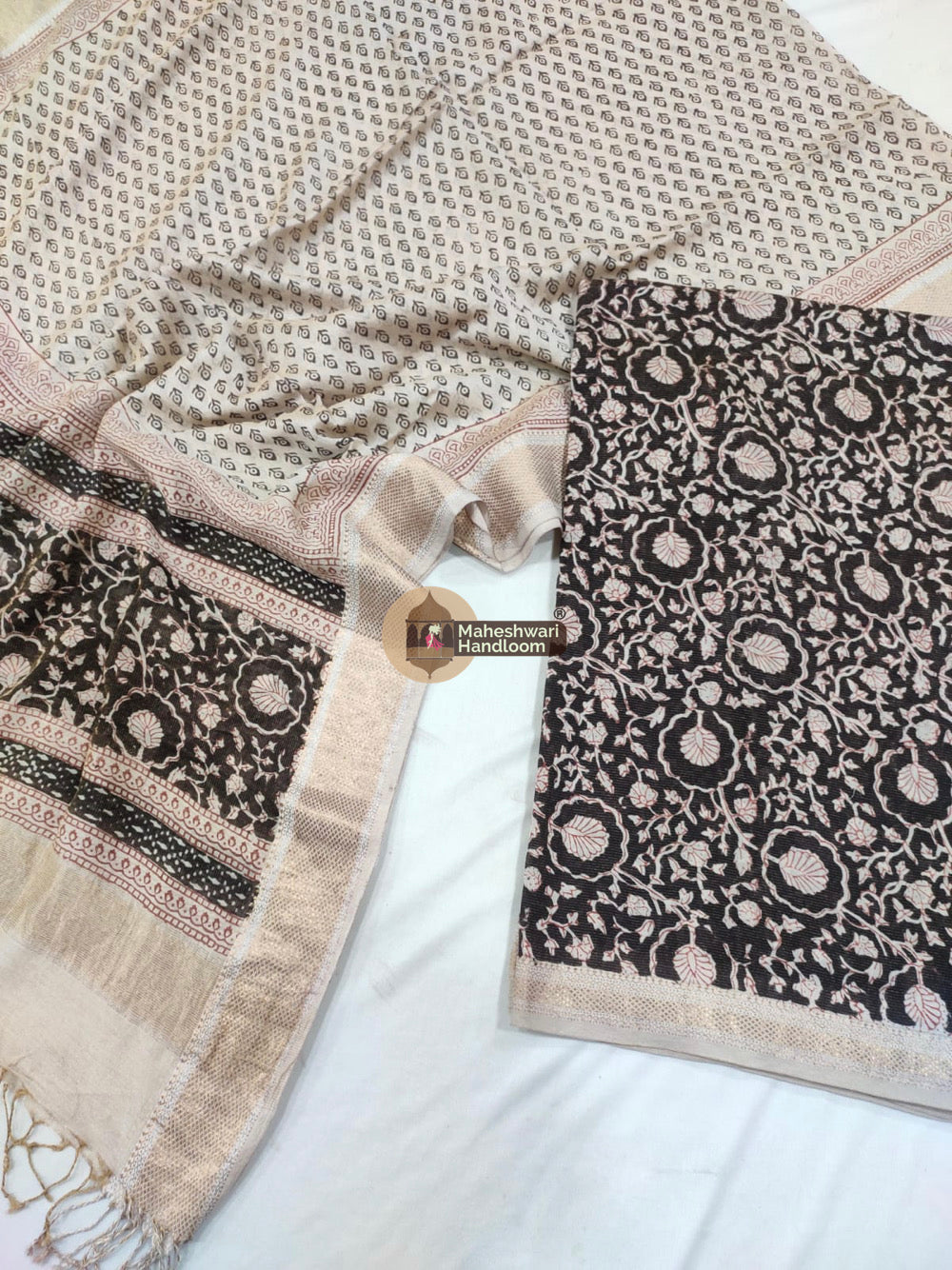 Black White Maheshwari Bagh Print Suit set- 55