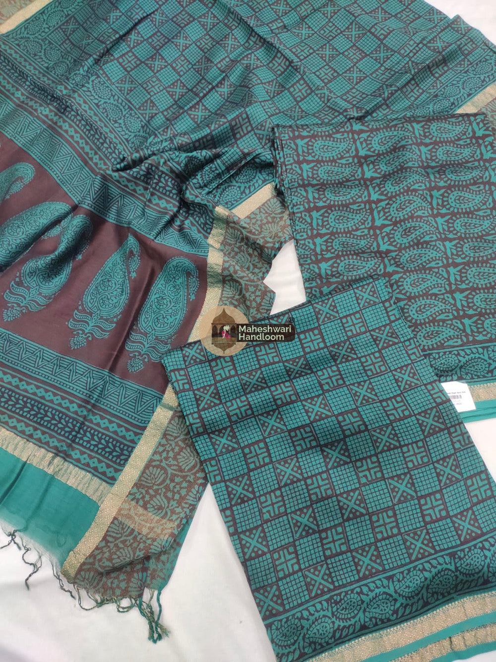 Ocean Blue Maheshwari Bagh Print Suit set - 24