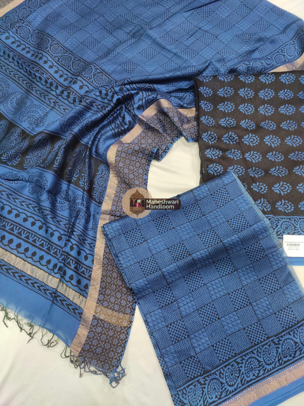 Dark Blue Maheshwari Bagh Print Suit set - 25