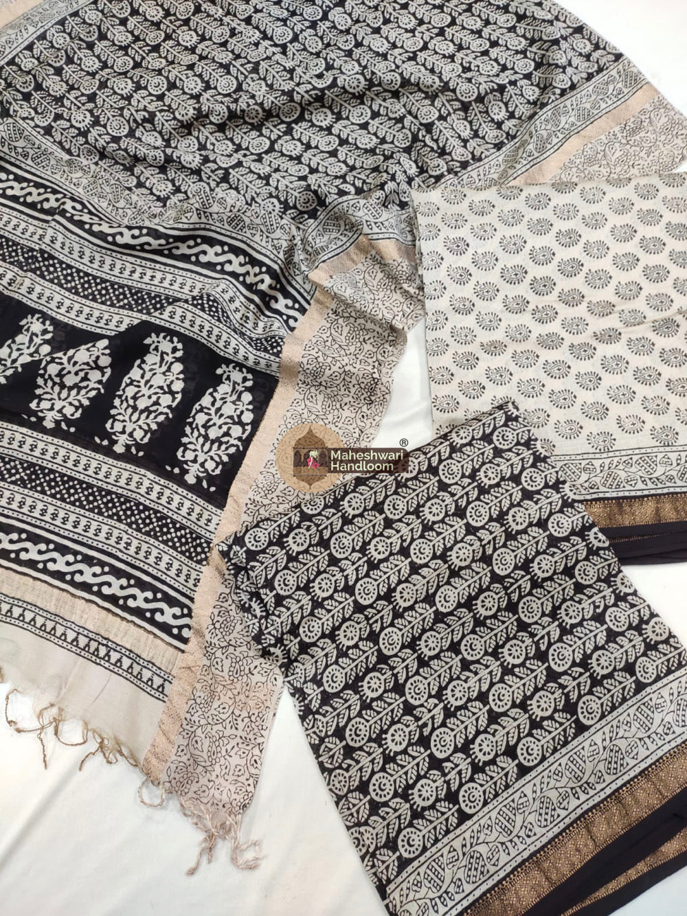 Black White Maheshwari Bagh Print Suit set - 28