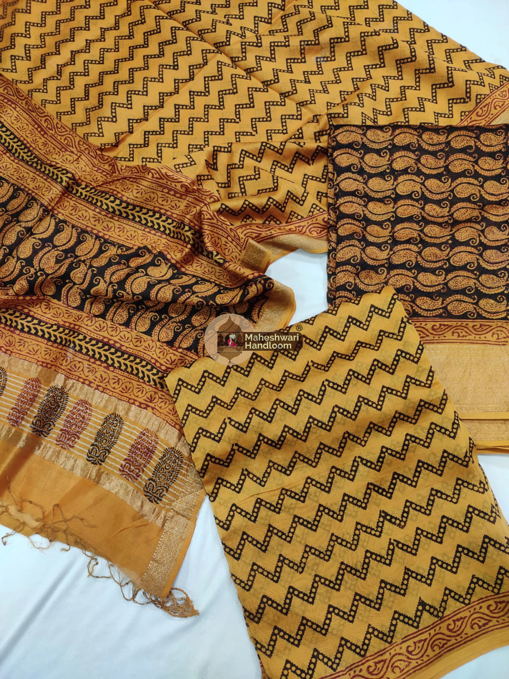 Mustard Yellow Maheshwari Bagh Print Suit set - 29