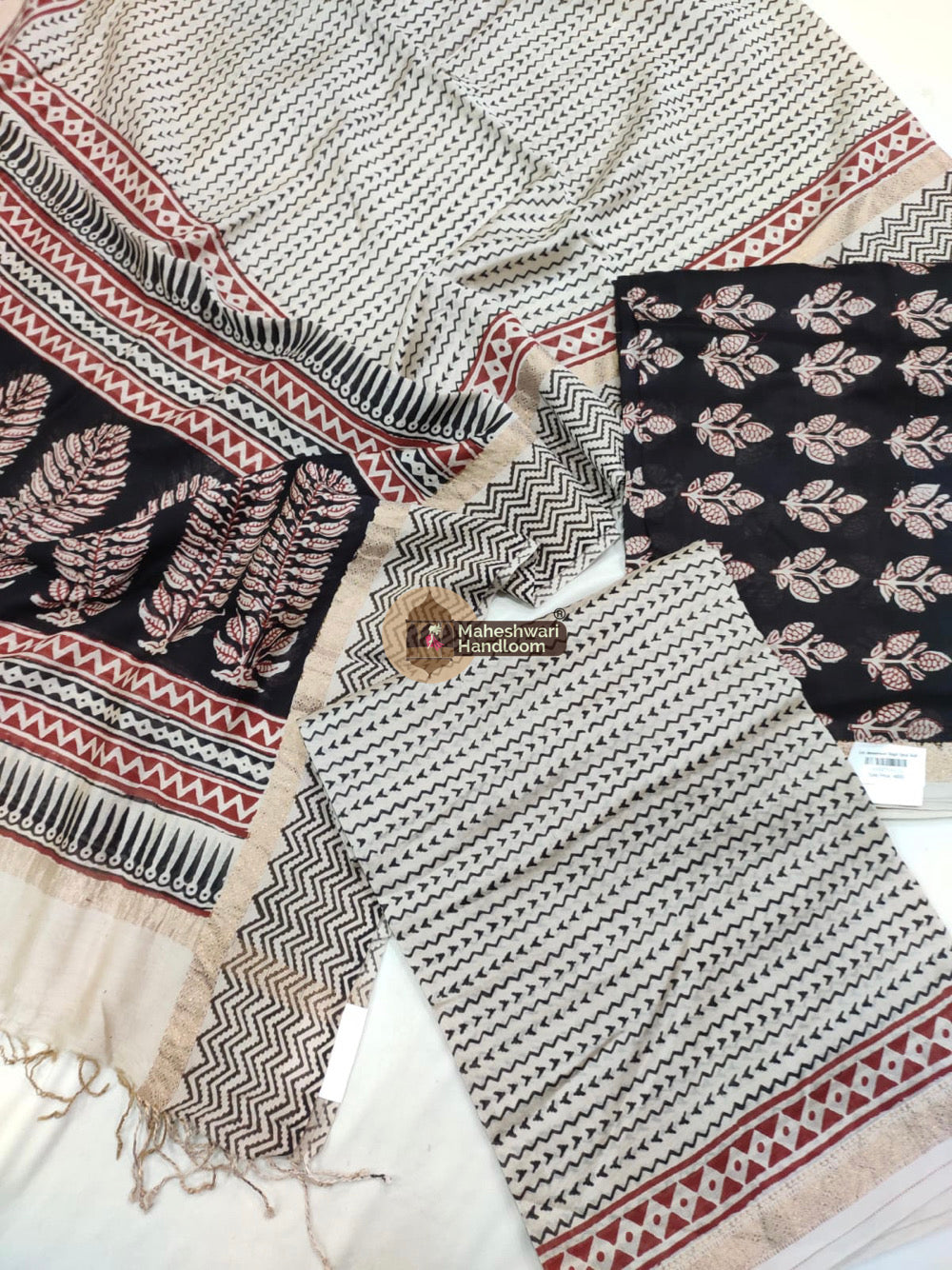 Black White Maheshwari Bagh Print Suit set- 56